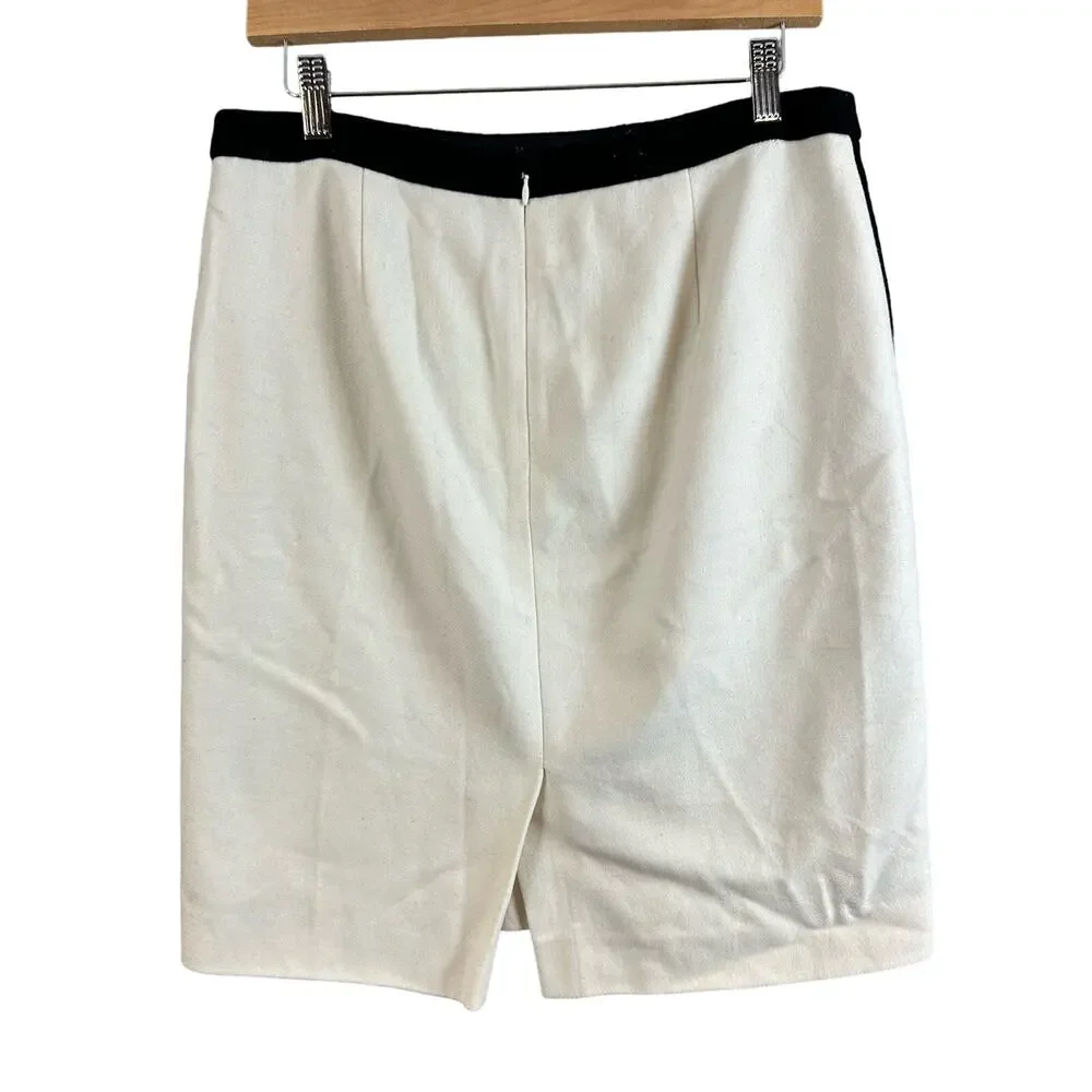 J. Crew Pencil Skirt Ivory Wool Black Velvet 6 S Small